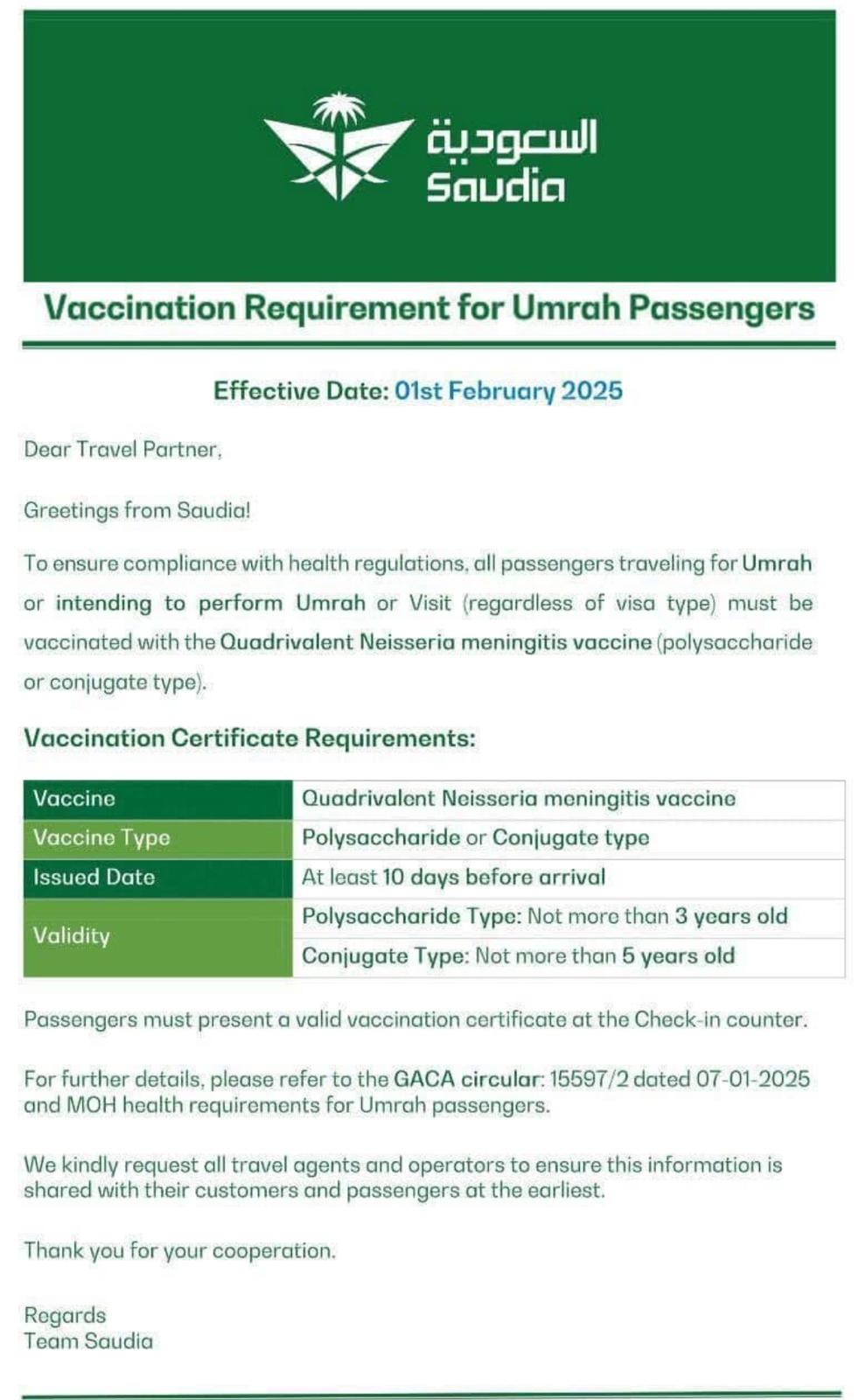 Hajj umrah vaccination